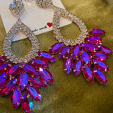 Magenta and rhinestone chandelier earrings